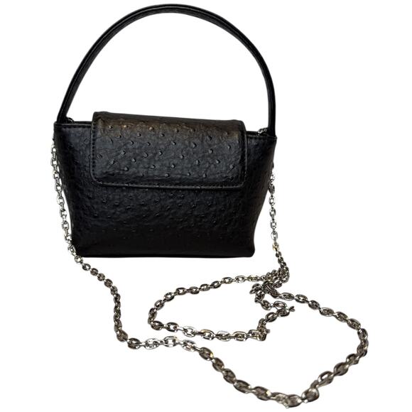 MANGO MNG Ostrich Embossed Mini Satchel Black Faux Leather Crossbody Chain - Picture 1 of 10